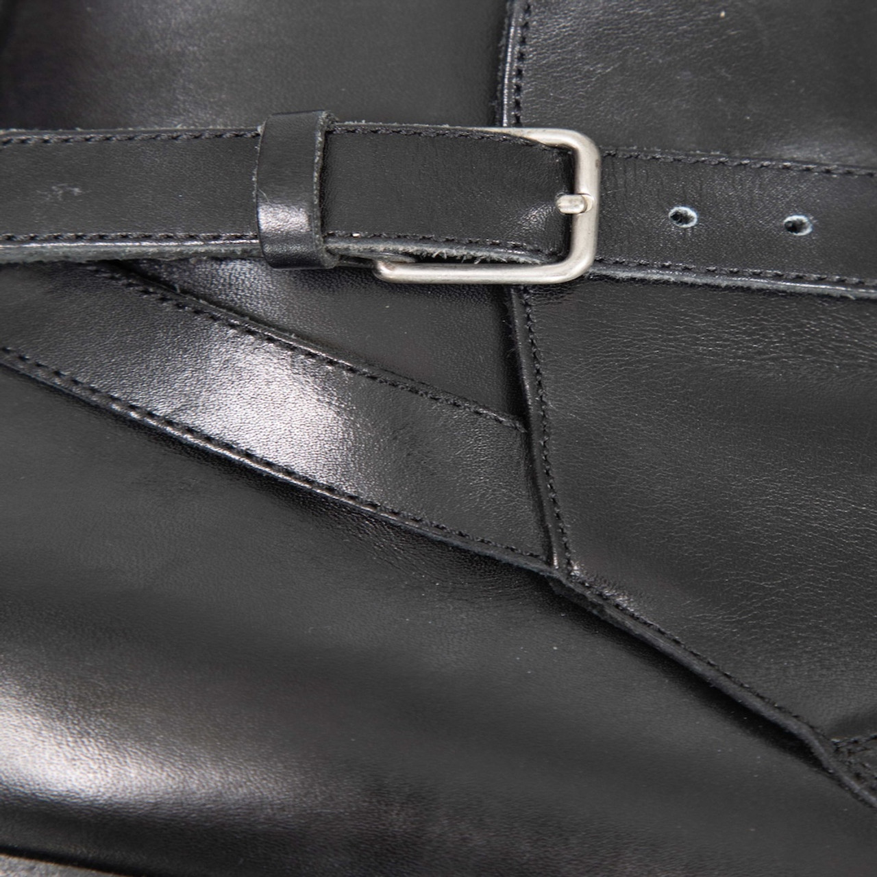 Saint Laurent Black Leather Buckle Strap Ankle Boots