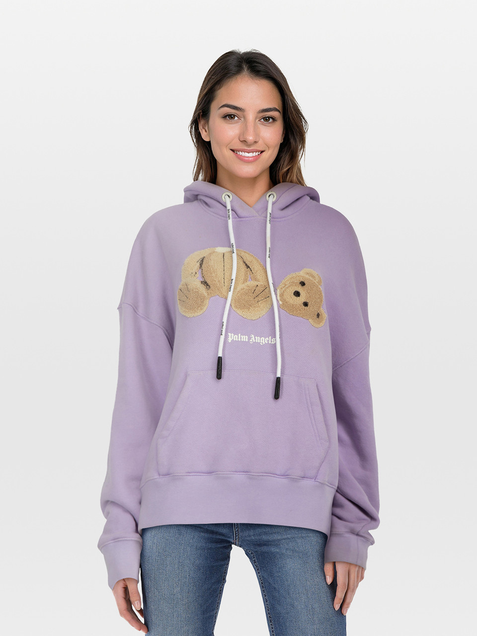 Palm Angels Purple Bear Motif Oversized Hoodie