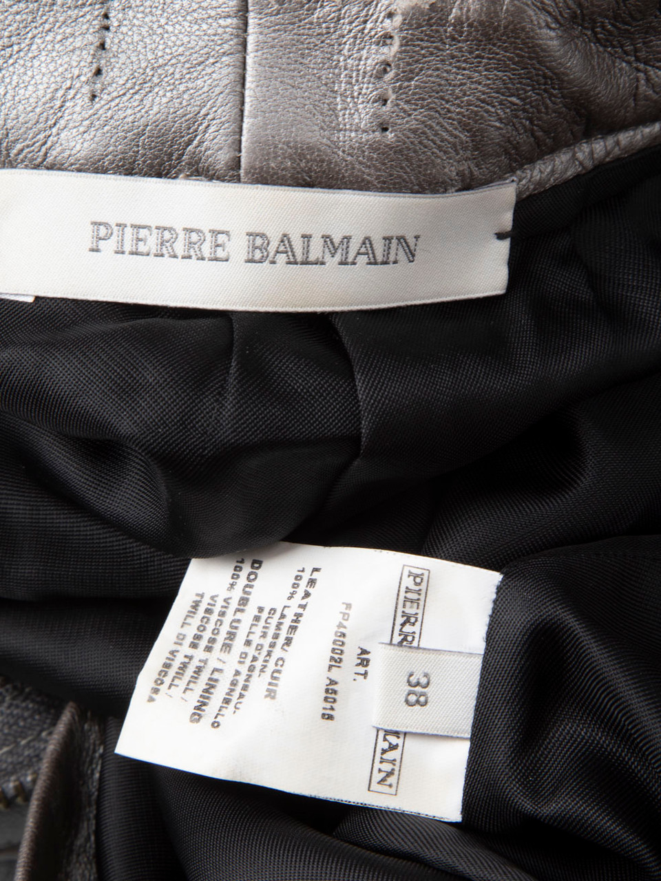 Balmain Silver Leather A-Line Mini Skirt