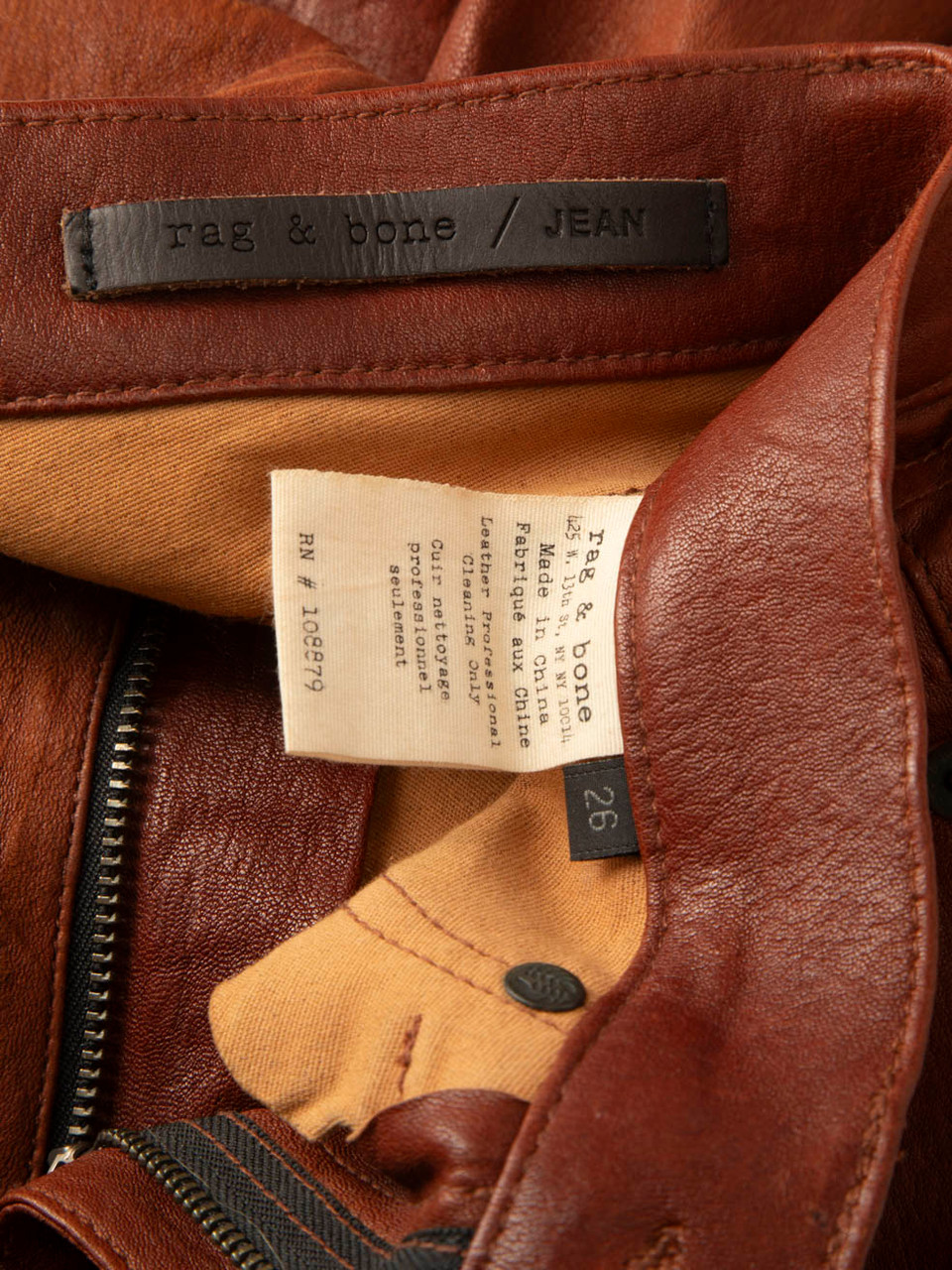 Rag & Bone Brown Leather Skinny Low Rise Trousers