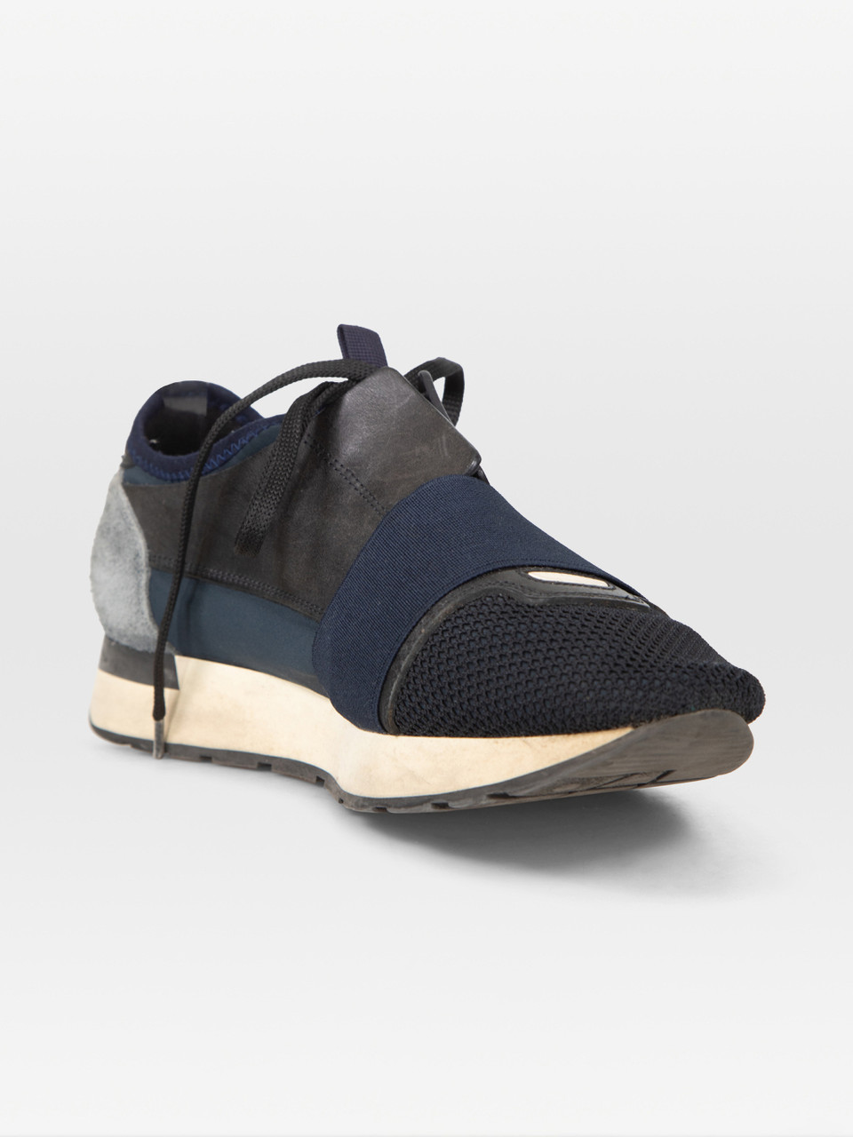Balenciaga Navy Leather & Suede Race Runner Trainers