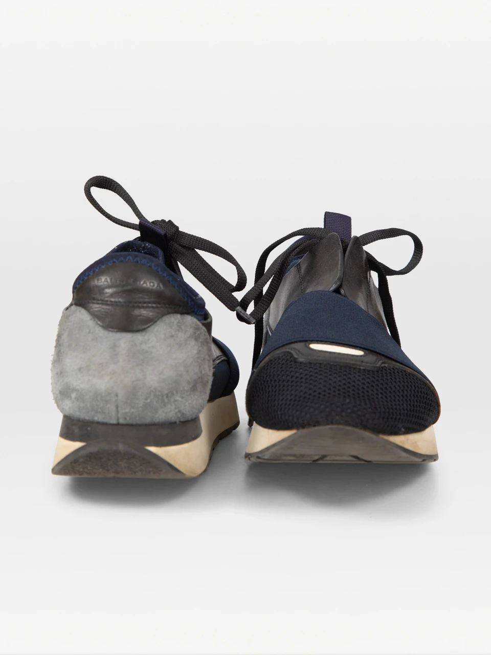 Balenciaga Navy Leather & Suede Race Runner Trainers