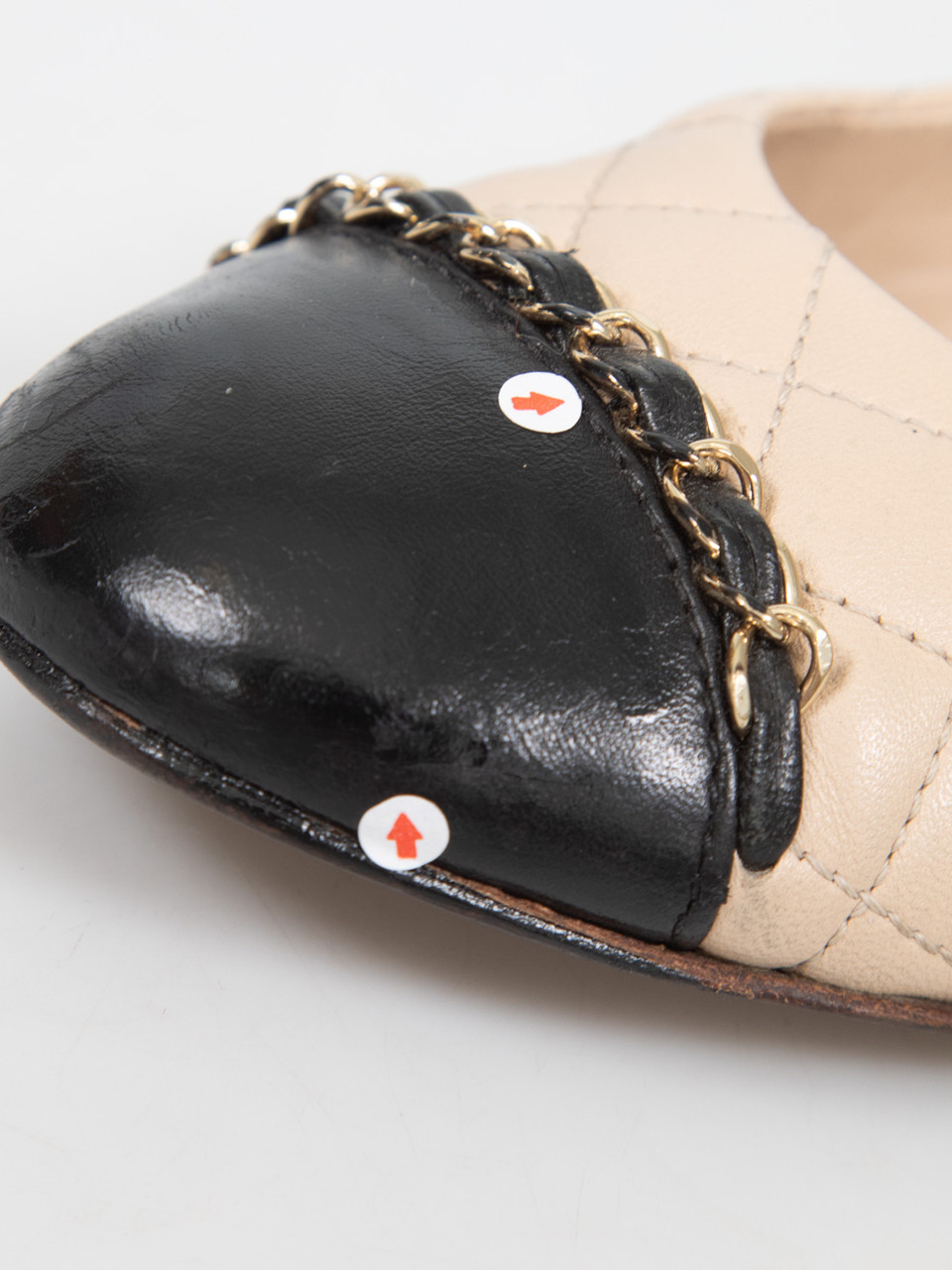 Chanel Beige Leather Quilted Cap Toe Ballet Flats