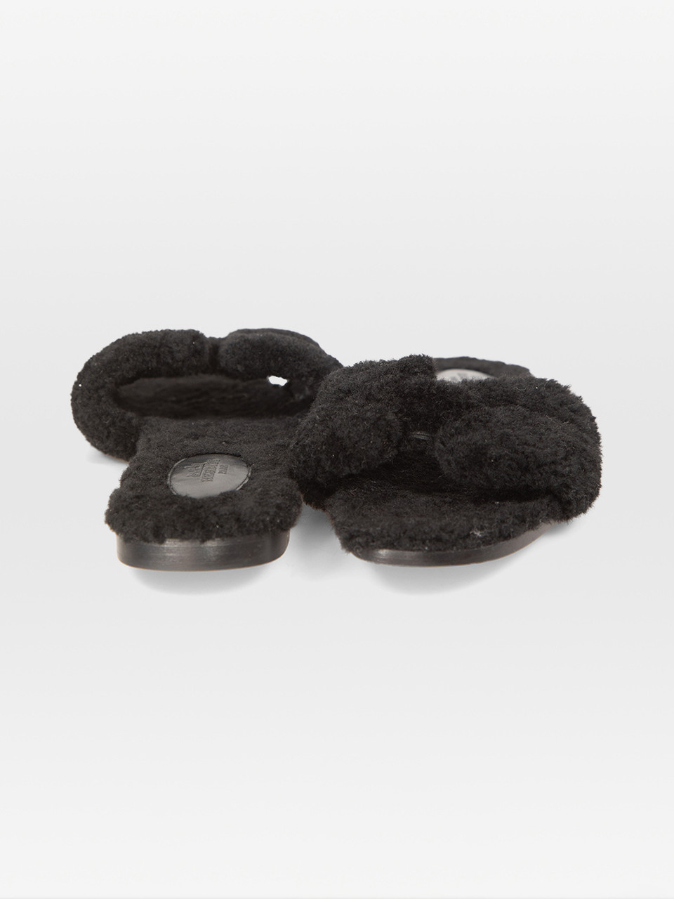 Hermès Black Shearling Oran Sandals