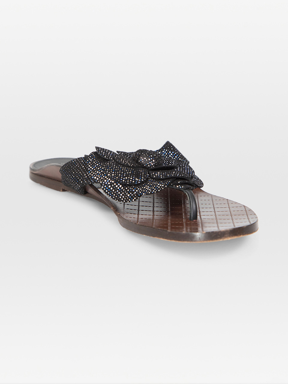 Chanel Black Camellia Thong Sandals