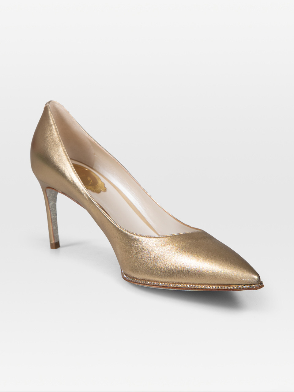 Rene Caovilla Gold Leather Crystal Detail Pumps Rene Caovilla Gold Leather Crystal Detail Pumps