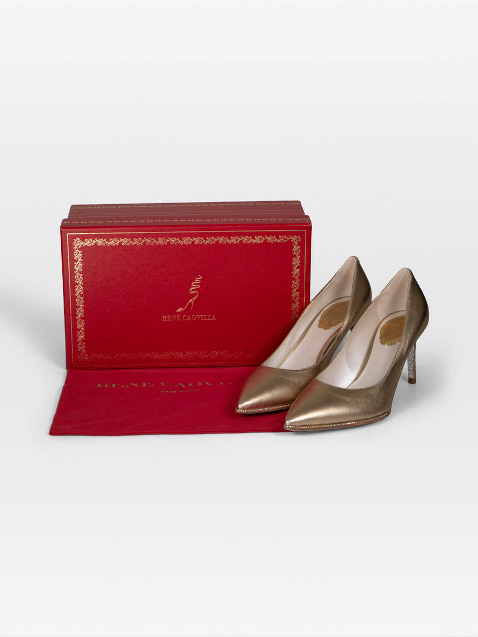 Rene Caovilla Gold Leather Crystal Detail Pumps Rene Caovilla Gold Leather Crystal Detail Pumps