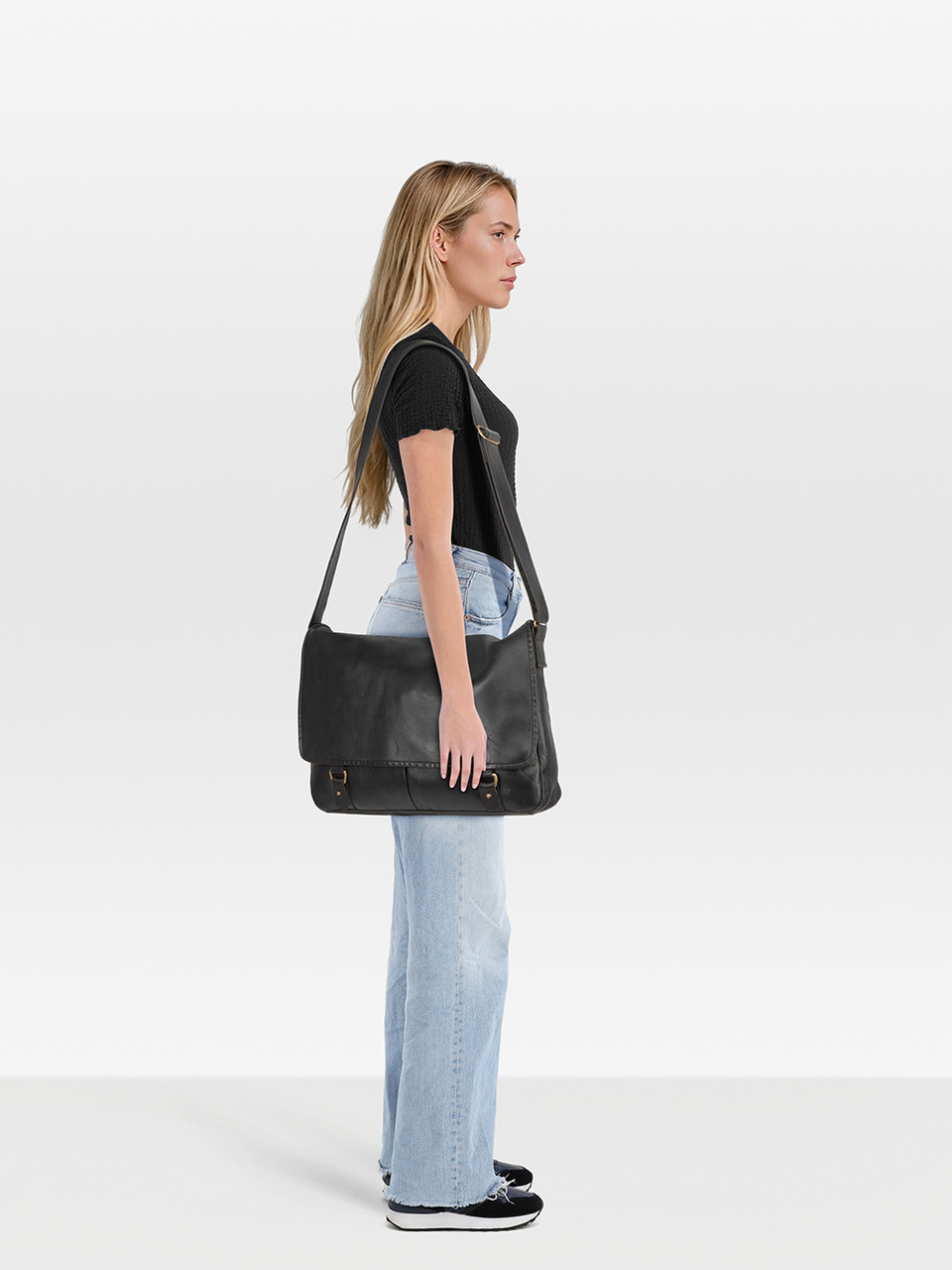 Bill Amberg Black Leather Messenger Bag