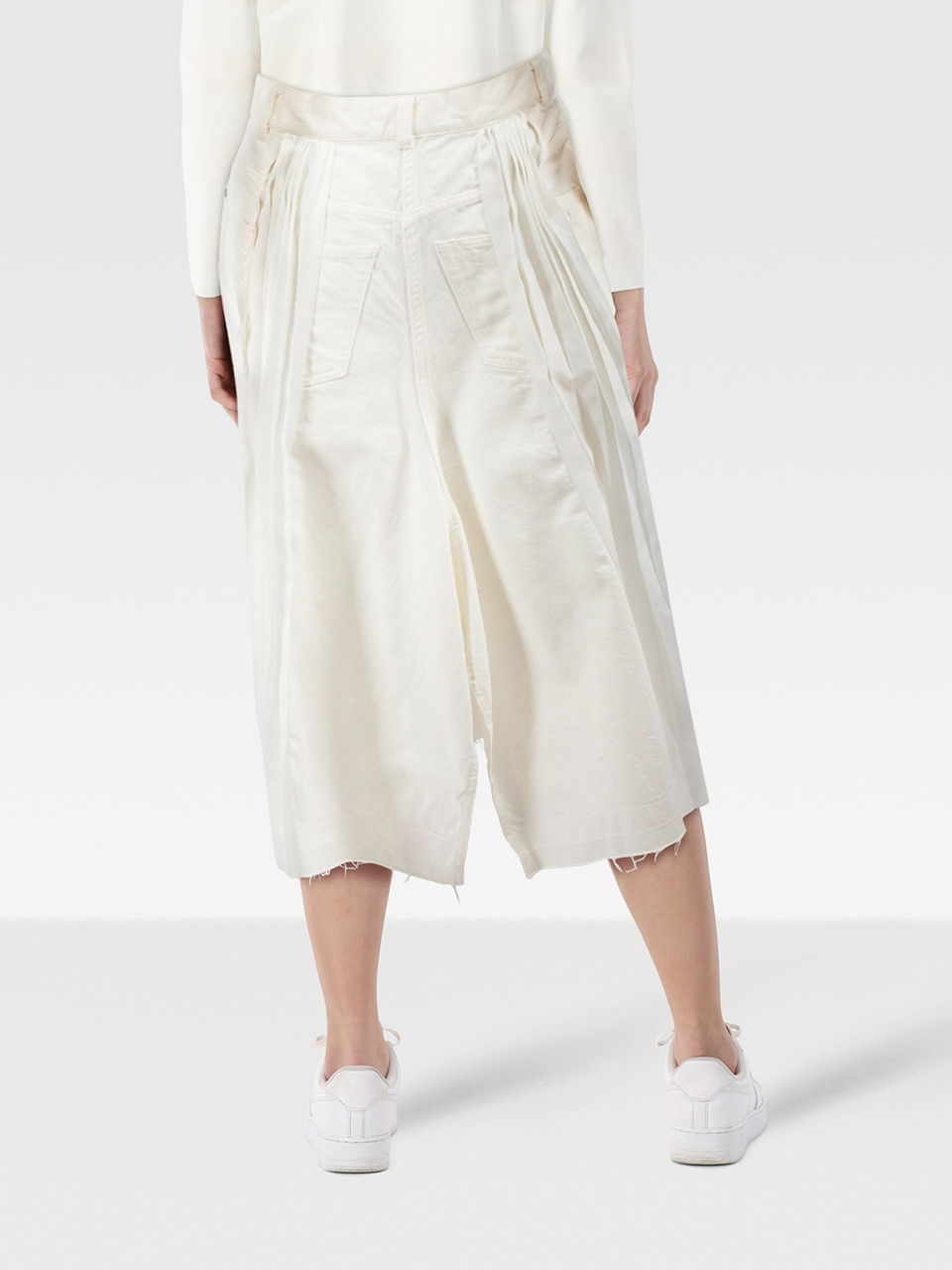 Sacai White Denim Pleated Panel Midi Skirt