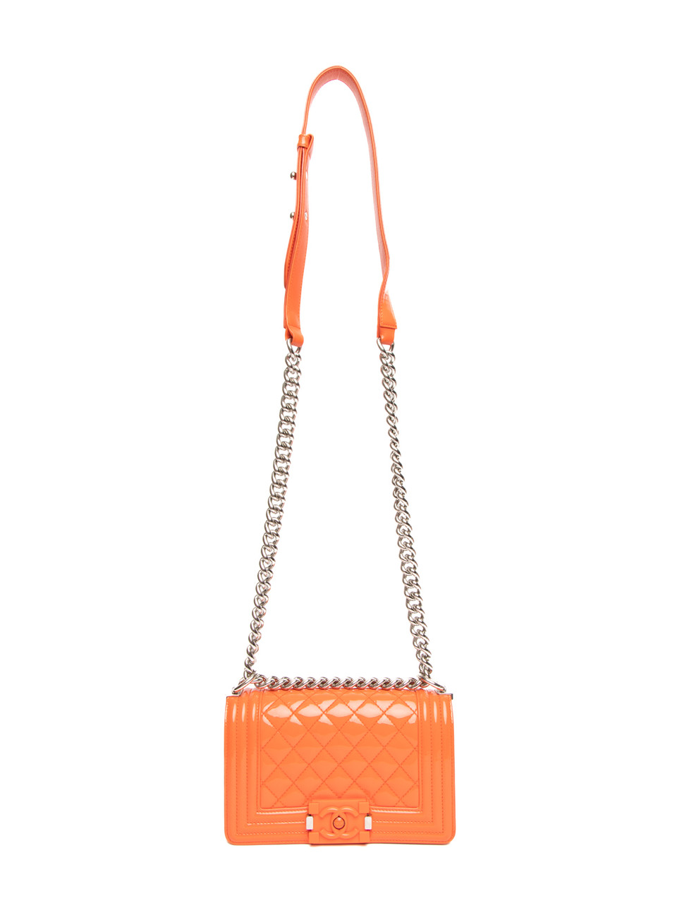 Chanel Small Plexiglass Boy Bag in Patent Leather Orange