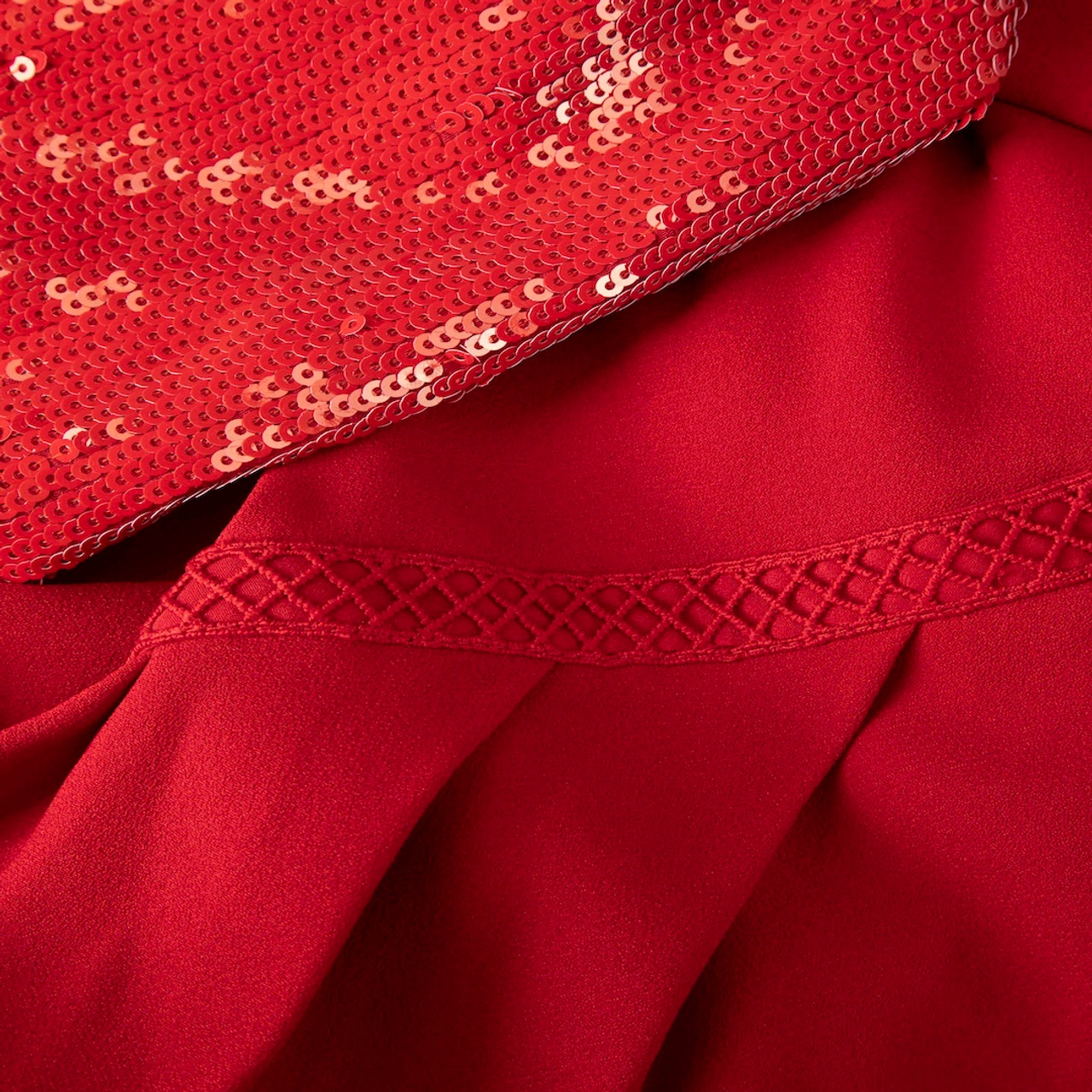 Self-Portrait Red Sequin Puff Sleeve Midi Dress