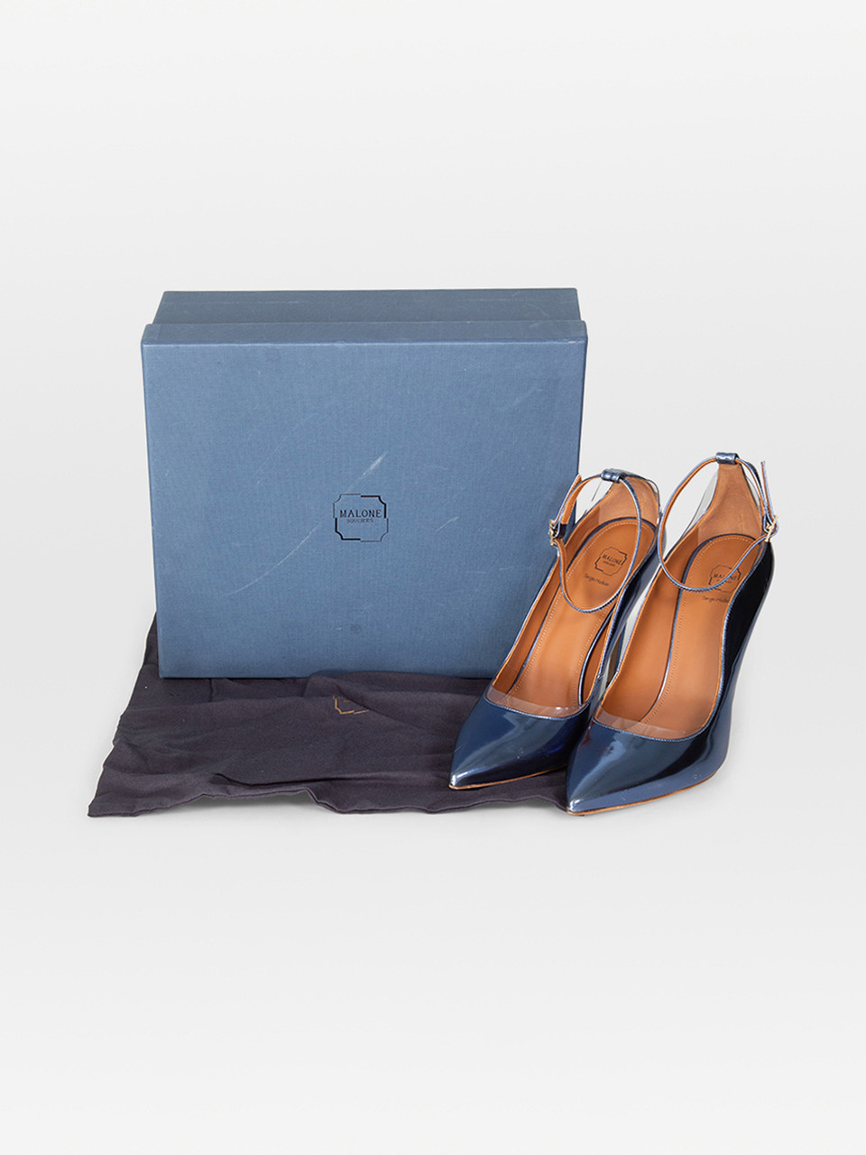 Malone Souliers Navy Metallic Leather Pumps