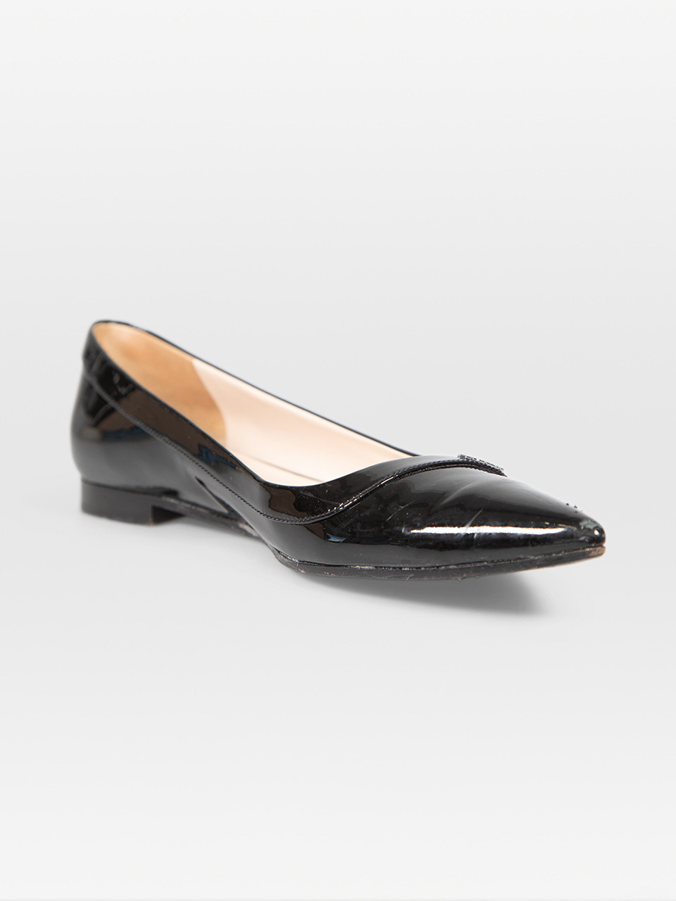 Prada Black Patent Leather Point Toe Flats