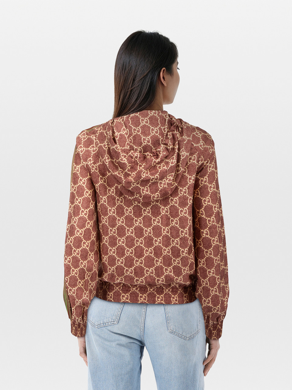 Gucci Burgundy Silk GG Monogram Hooded Jacket