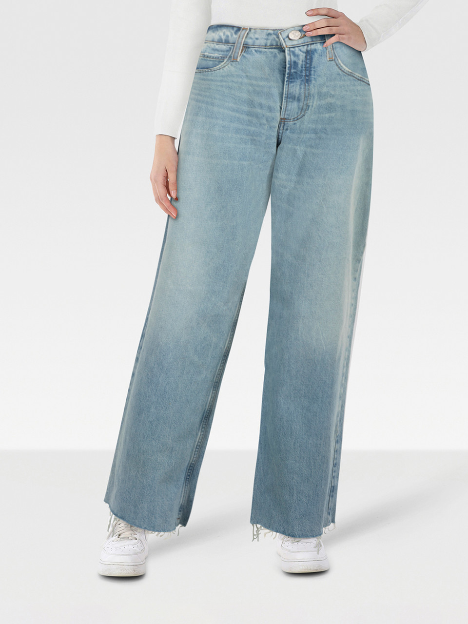 FRAME Blue Denim High'N'Tight Wide Leg Jeans
