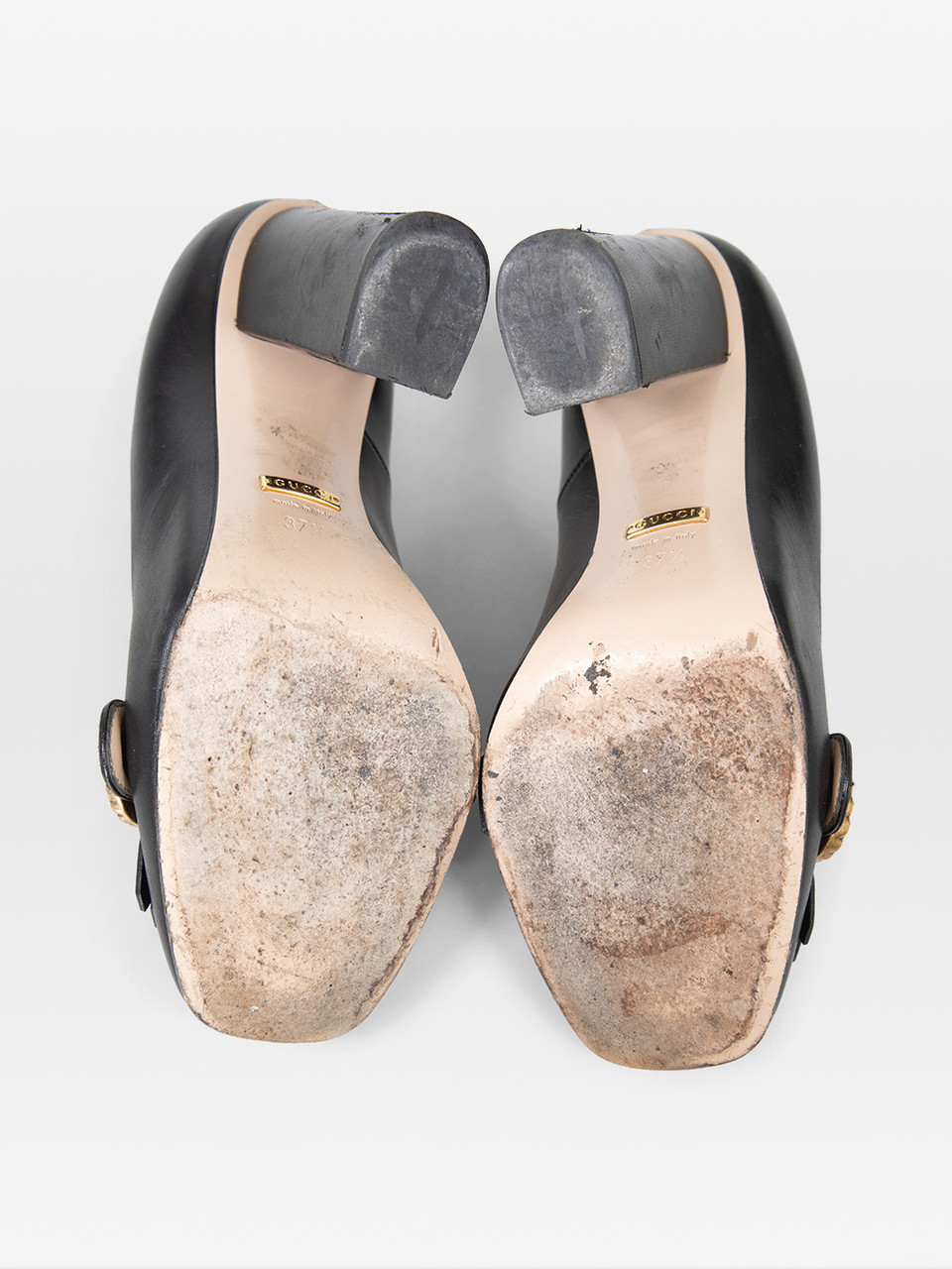 Gucci Black Leather Marmont Fringed Heel Loafers