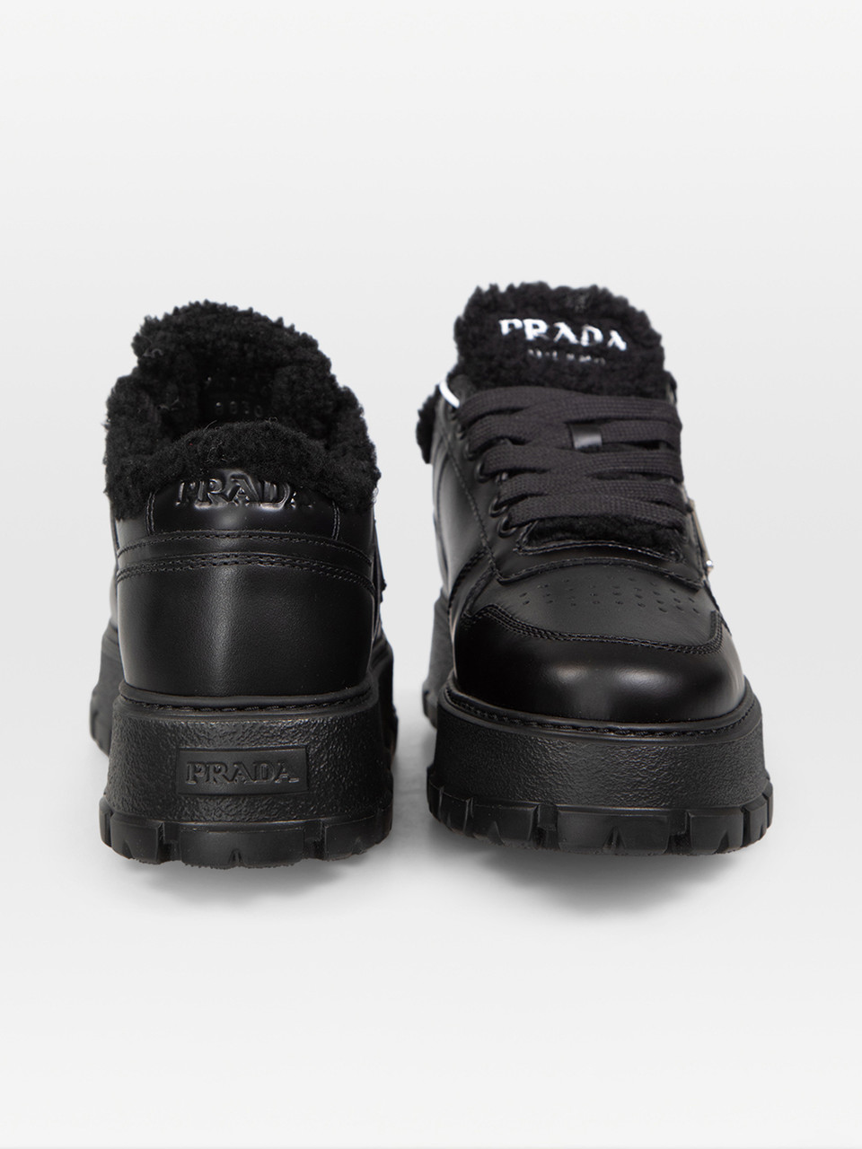 Prada Black Leather Shearling Lined Trainers