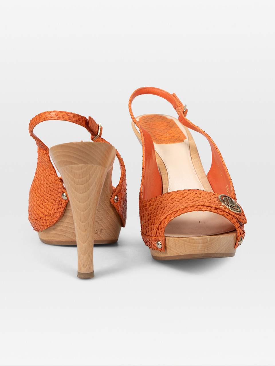 Dior Orange Python Leather Slingback Sandals