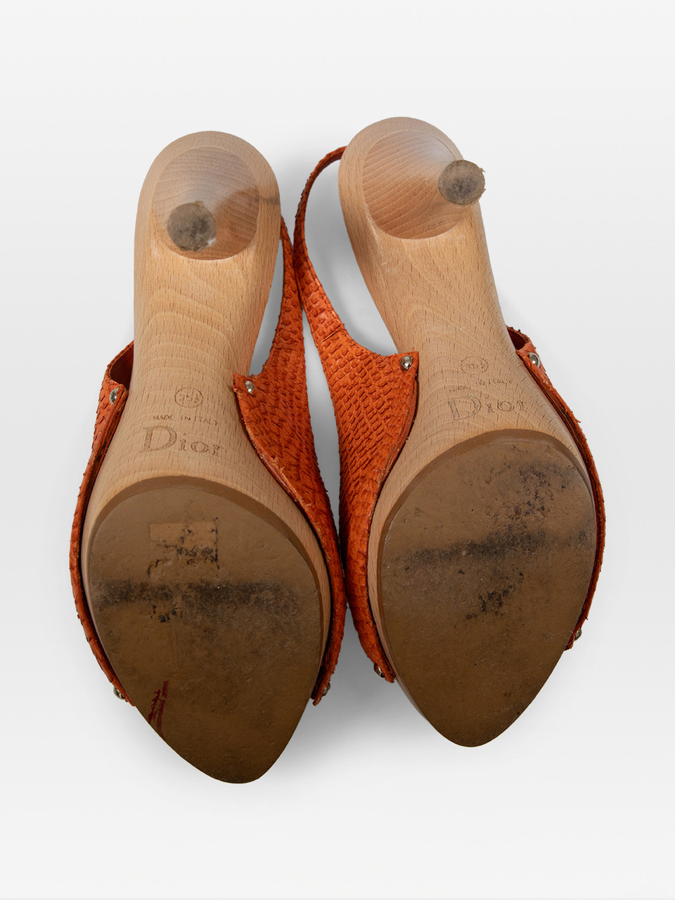 Dior Orange Python Leather Slingback Sandals