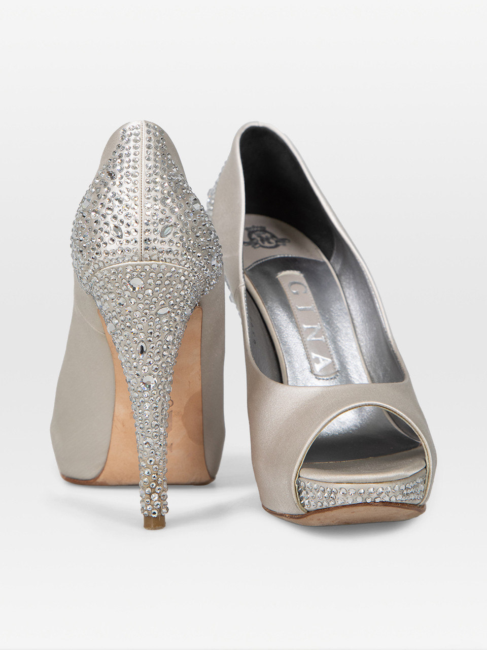 Gina Silver Crystal Embellished Peep Toe Heels