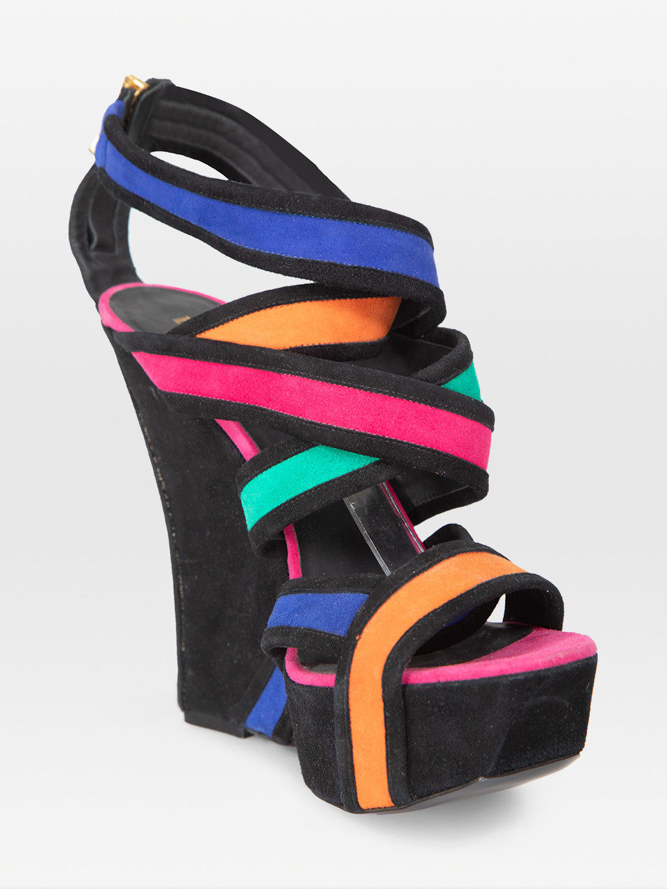 Balmain Suede Panelled Wedge Sandals Balmain Suede Panelled Wedge Sandals