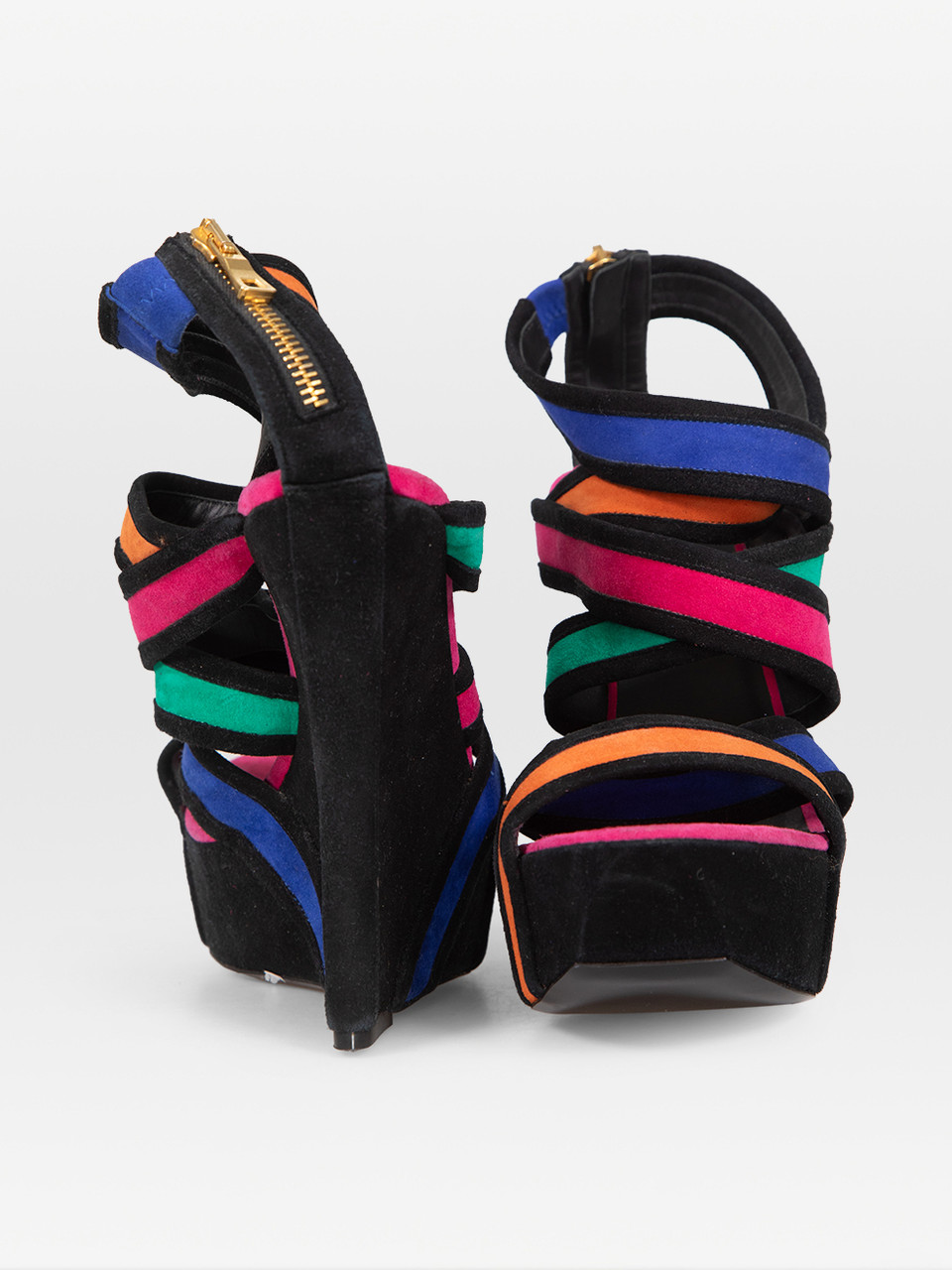 Balmain Suede Panelled Wedge Sandals Balmain Suede Panelled Wedge Sandals