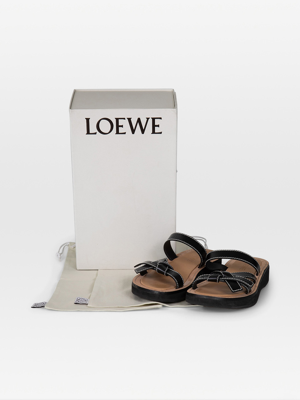 Loewe Black Leather Knot Detail Slides