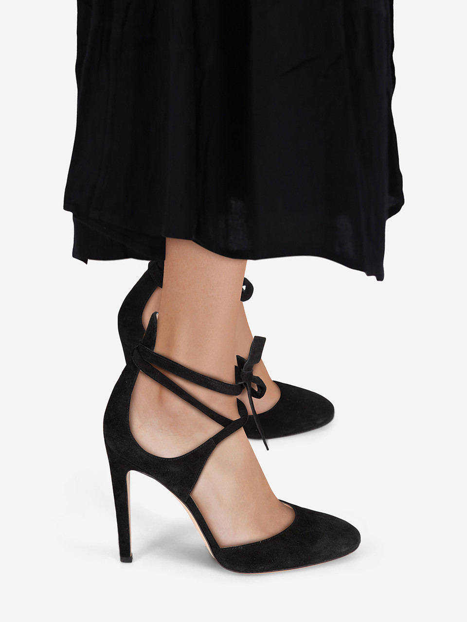 Gianvito Rossi Black Suede Ankle Lace Heels