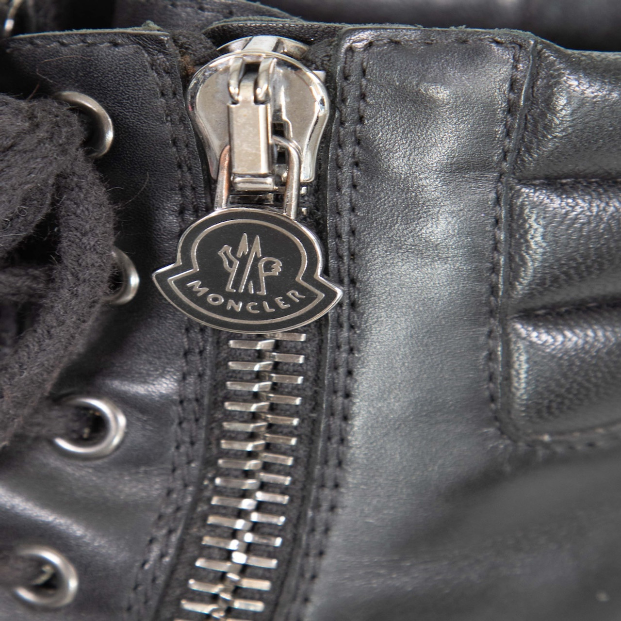 Moncler Black Leather Zipper Combat Boots