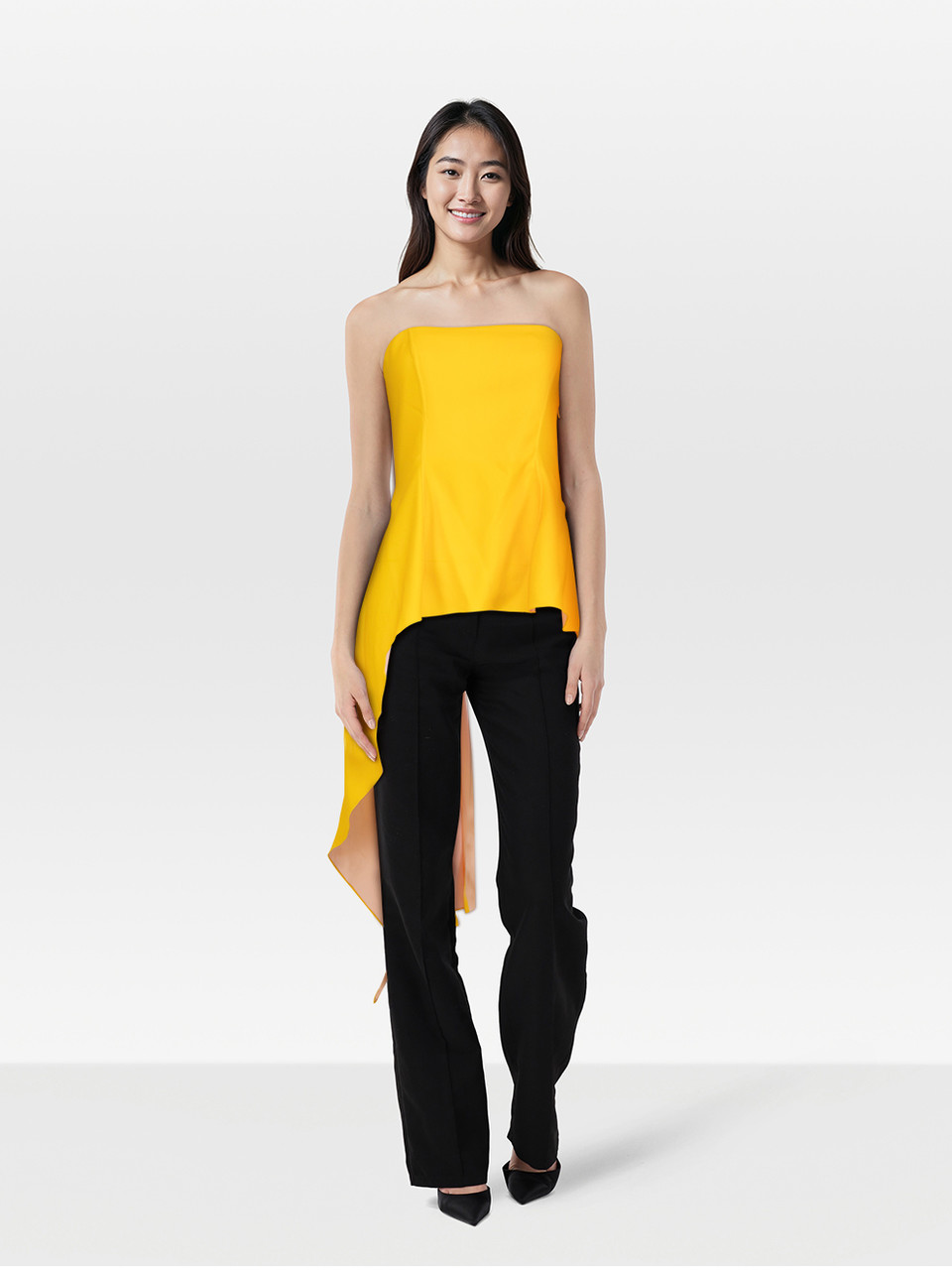 Dior Yellow Asymmetric Hem Strapless Top