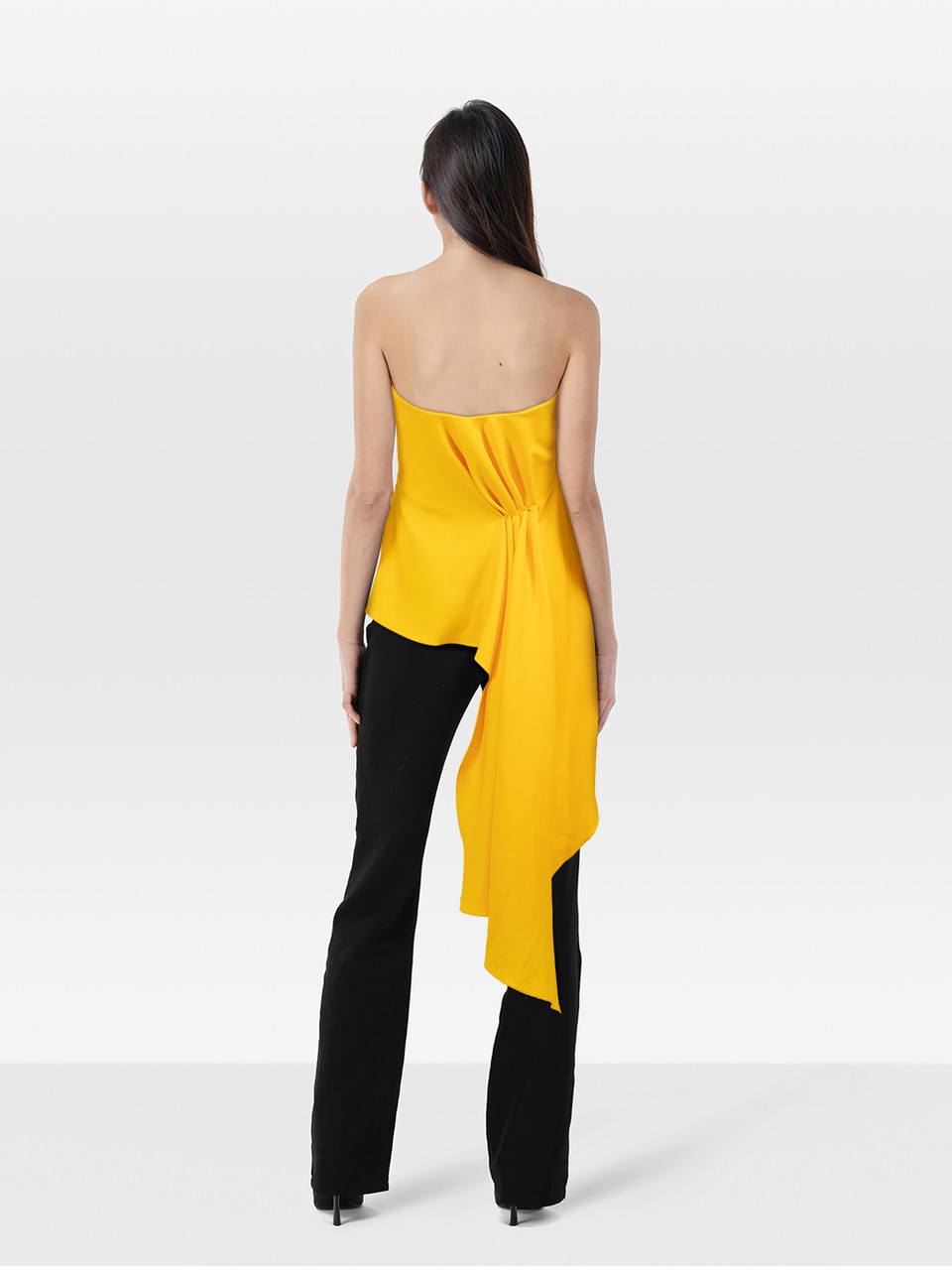 Dior Yellow Asymmetric Hem Strapless Top