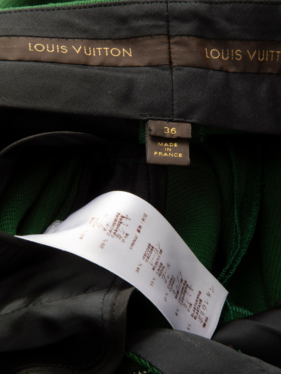 Louis Vuitton Green Wool Button Cuff Trousers