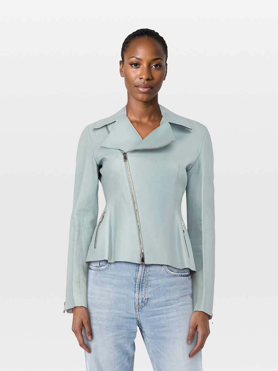 Dior Light Blue Leather Biker Jacket