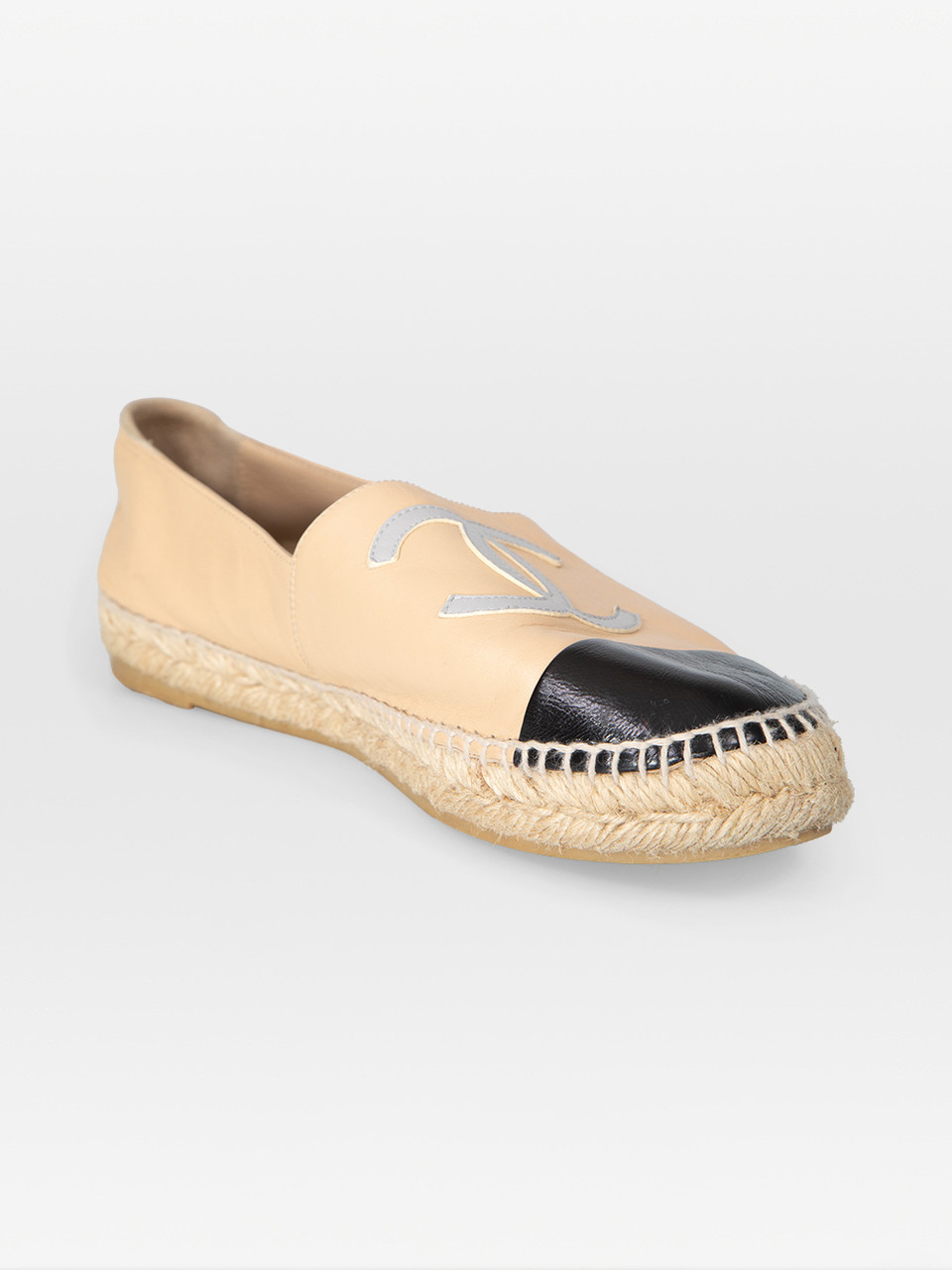 Chanel Beige Leather CC Logo Espadrilles