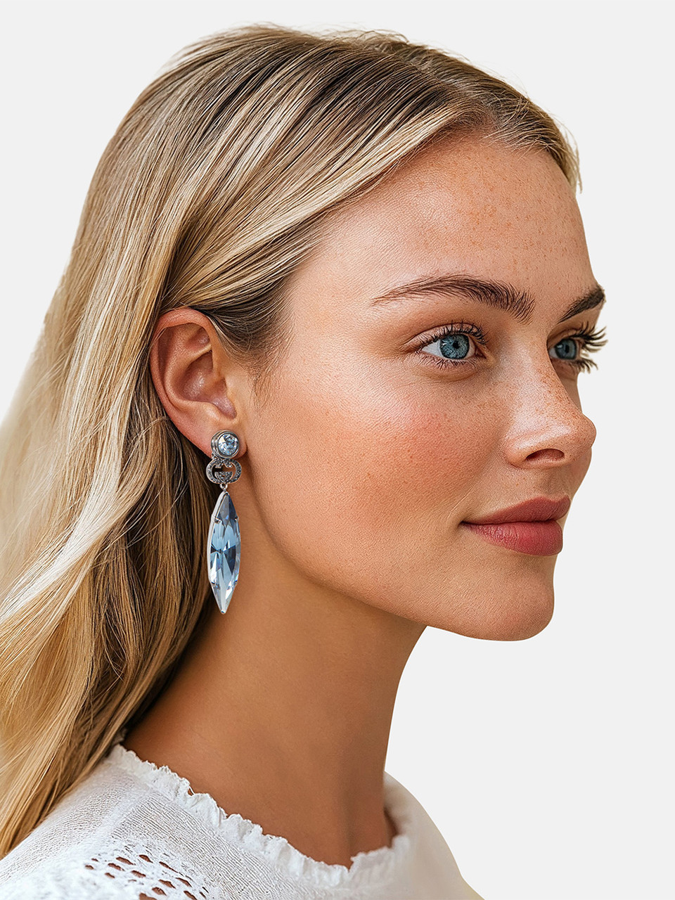 Gucci Navy Crystal Drop Clip On Earrings