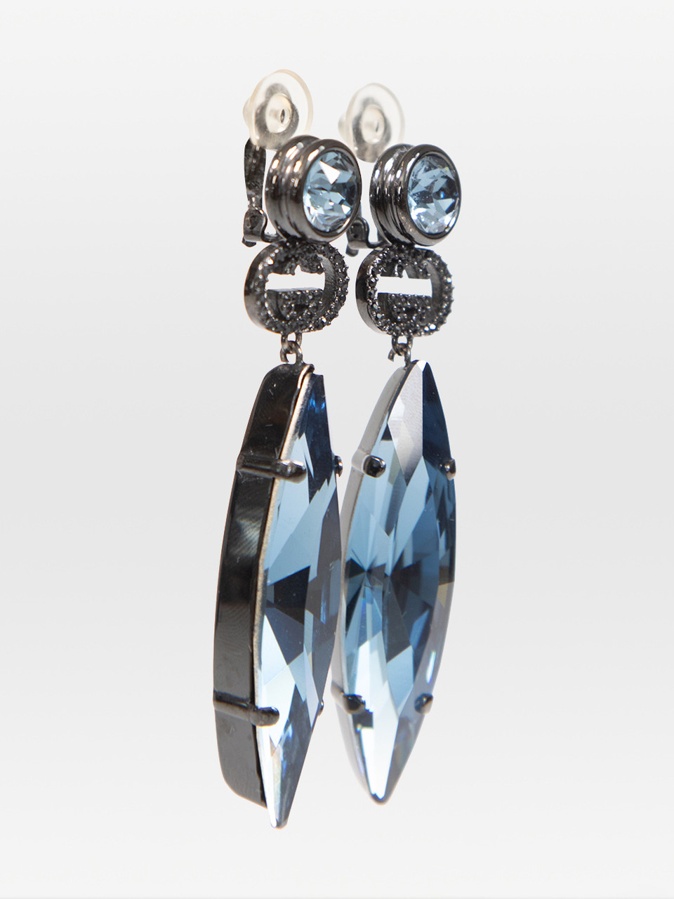 Gucci Navy Crystal Drop Clip On Earrings