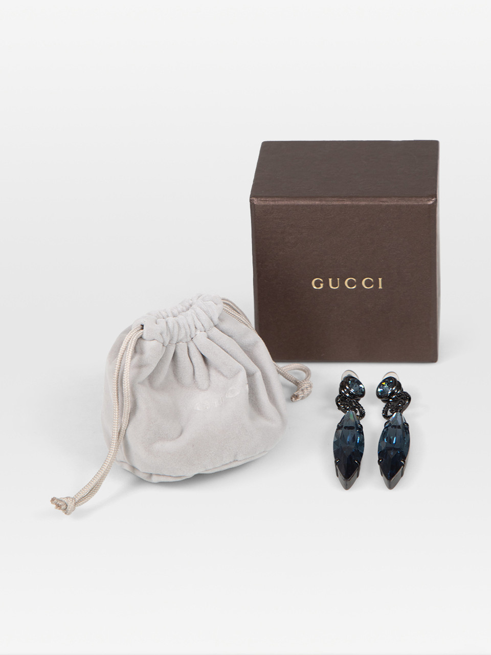 Gucci Navy Crystal Drop Clip On Earrings
