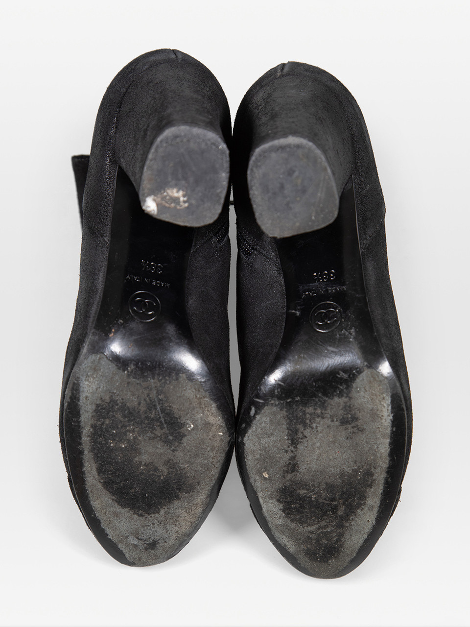 Chanel Black Suede CC Heeled Ankle Boots
