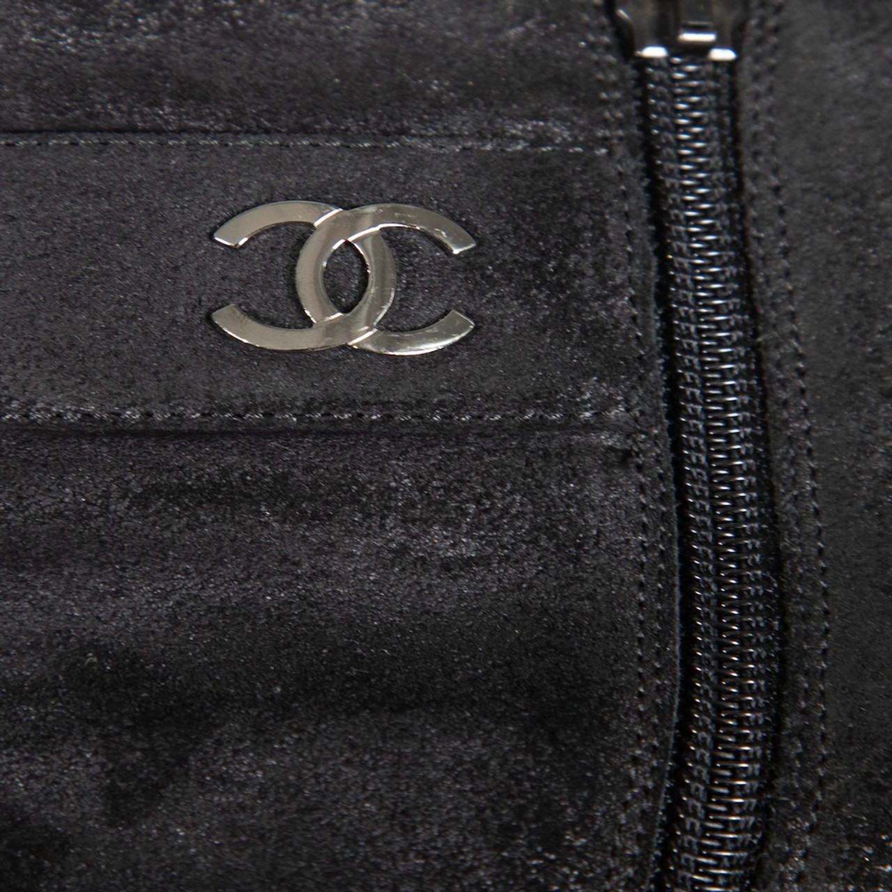 Chanel Black Suede CC Heeled Ankle Boots