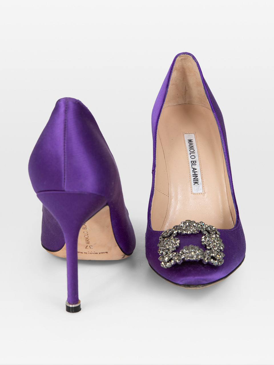 Manolo Blahnik Purple Hangisi Satin Heels