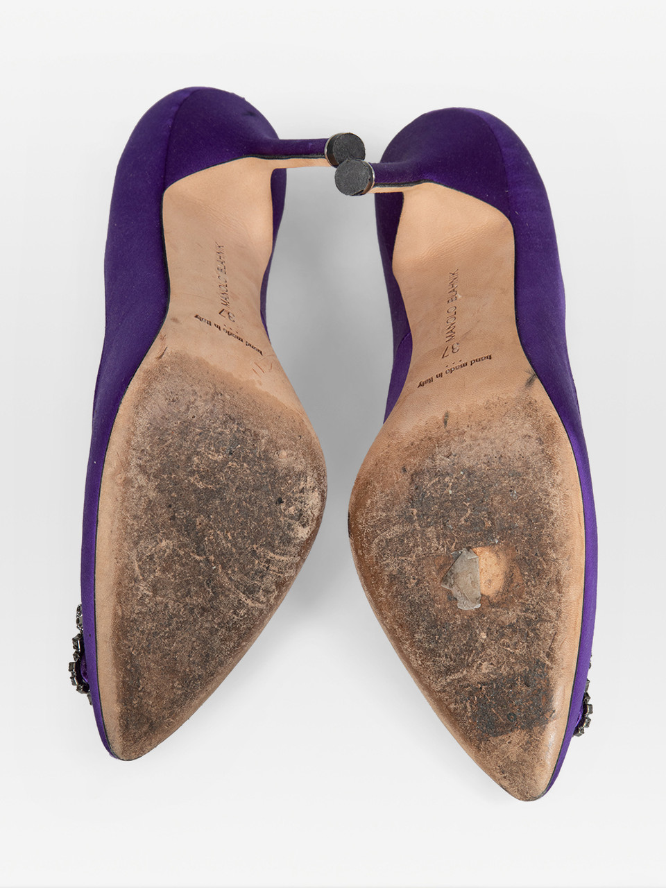 Manolo Blahnik Purple Hangisi Satin Heels