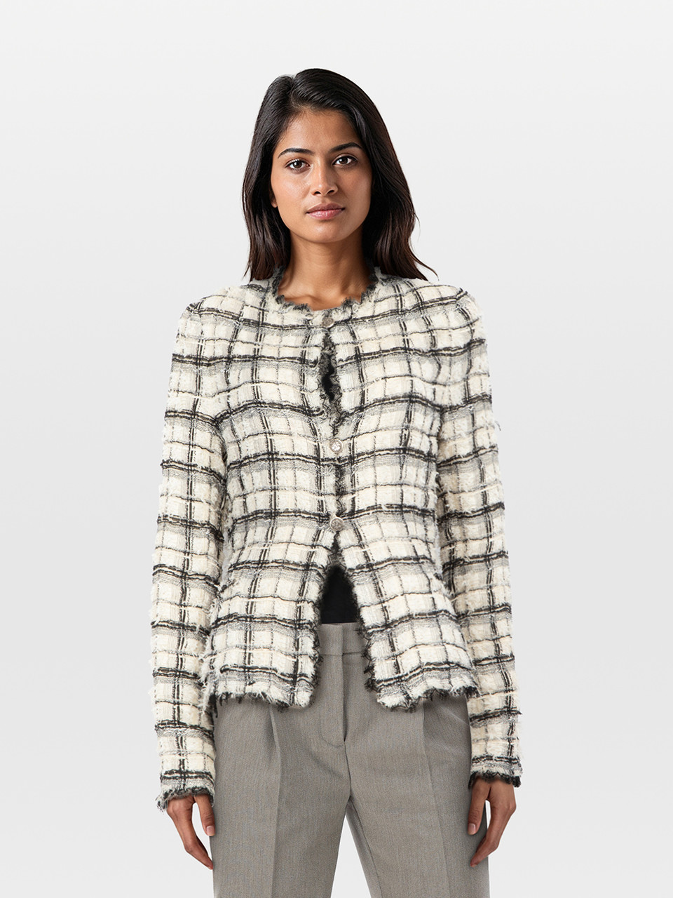 Chanel Tweed Black & White Lace Trim Jacket