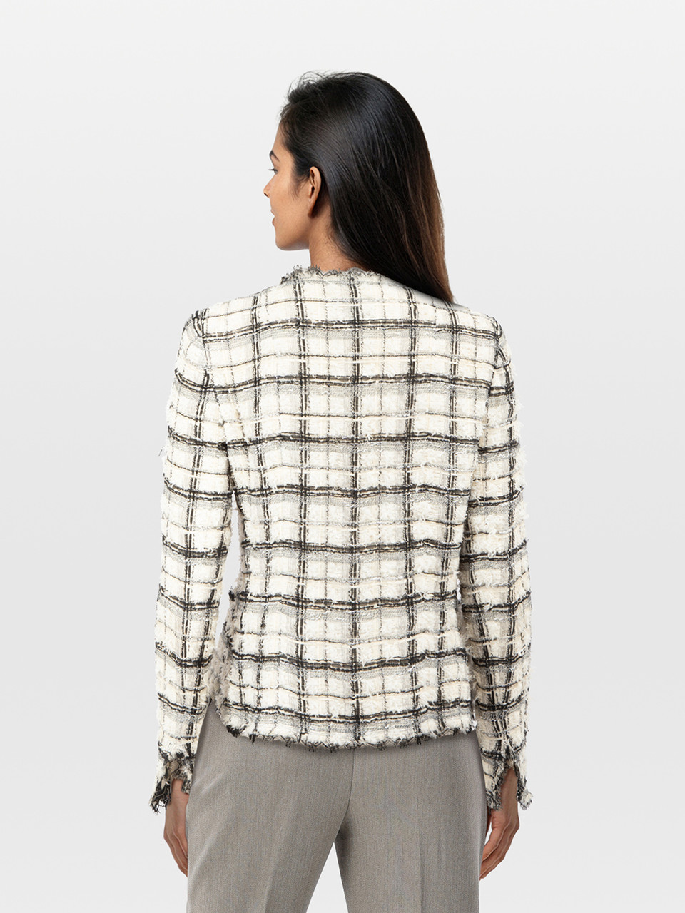 Chanel Tweed Black & White Lace Trim Jacket