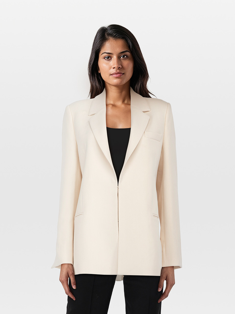 Victoria Beckham Ecru Single Breasted Hook Blazer
