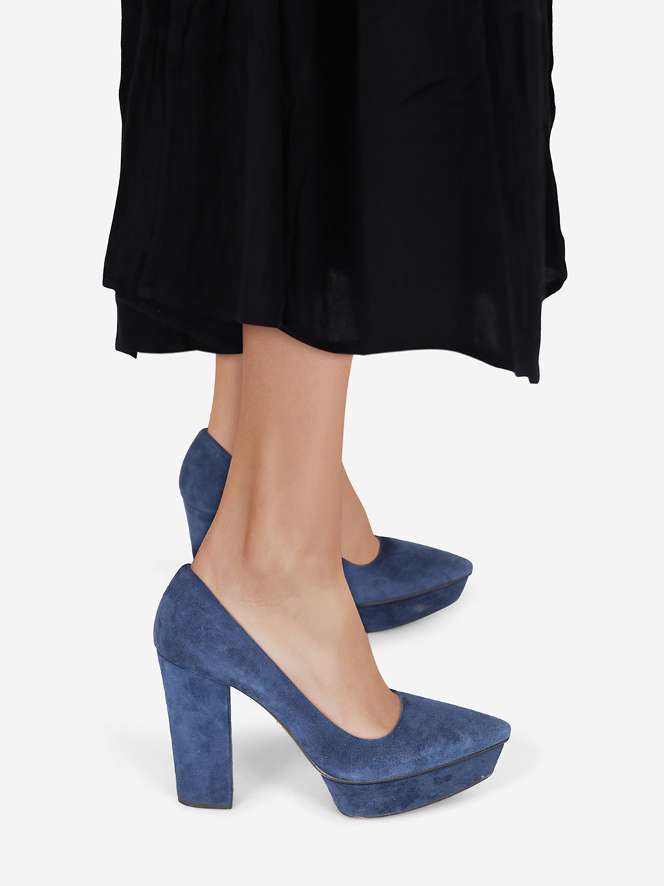 Prada Navy Point Toe Suede Pumps