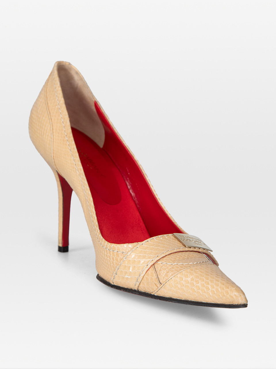 Dolce & Gabbana Beige Snakeskin Pointed Logo Heels
