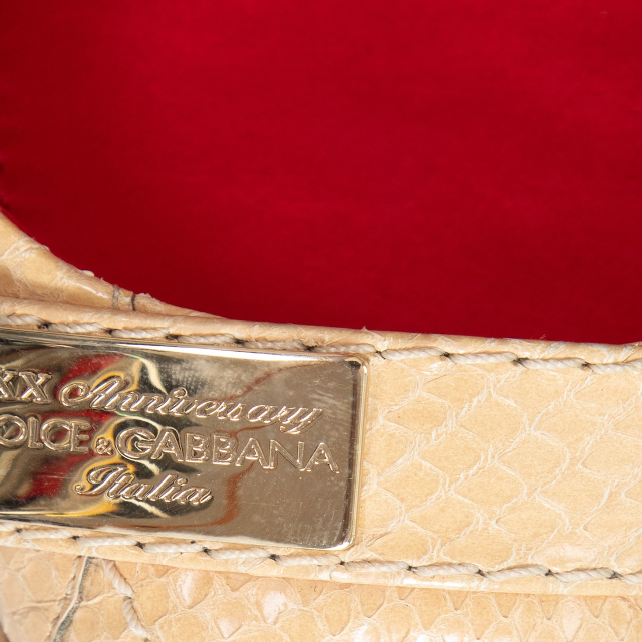 Dolce & Gabbana Beige Snakeskin Pointed Logo Heels