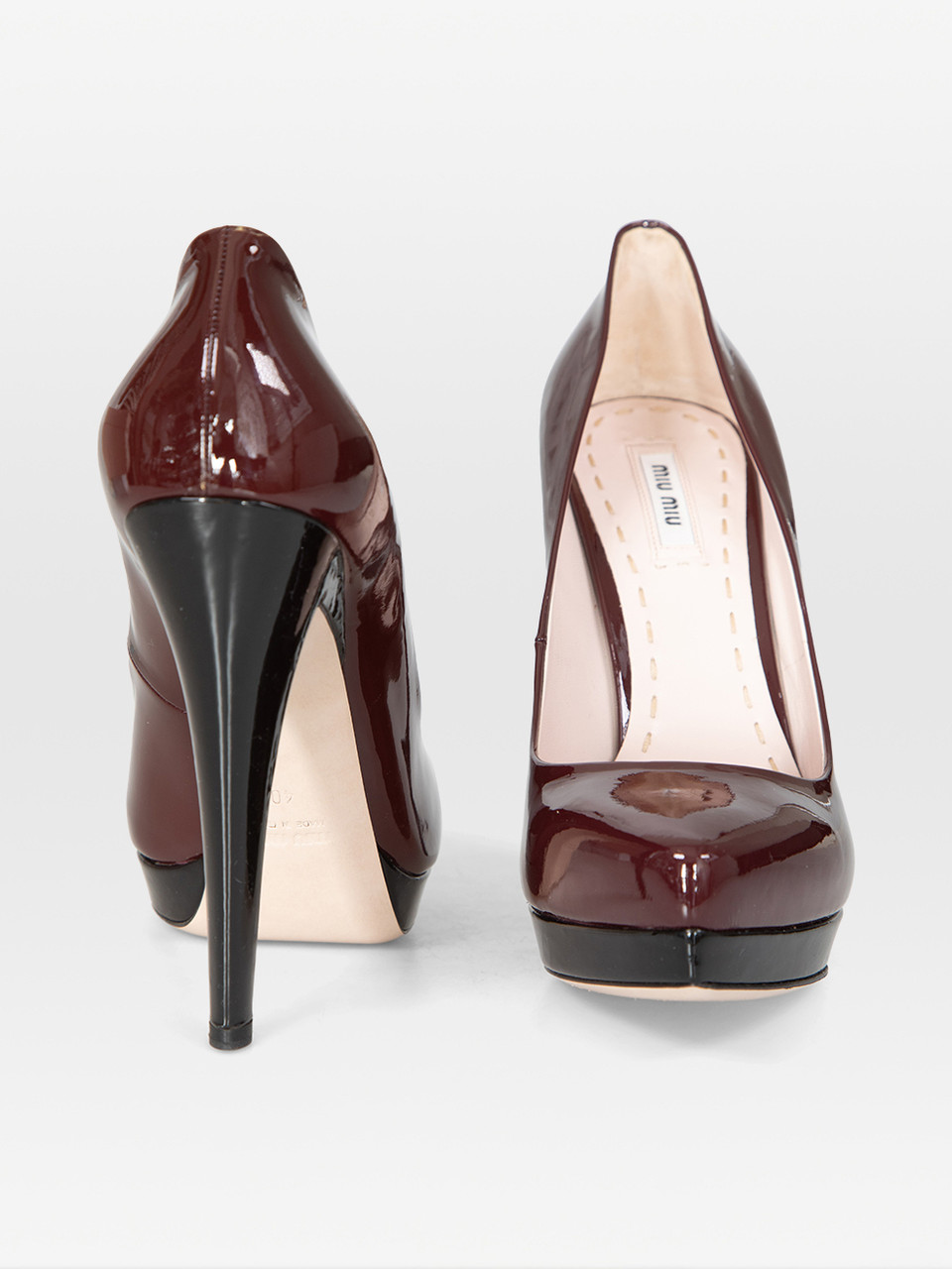 Miu Miu Burgundy Patent Pointed Toe Heels