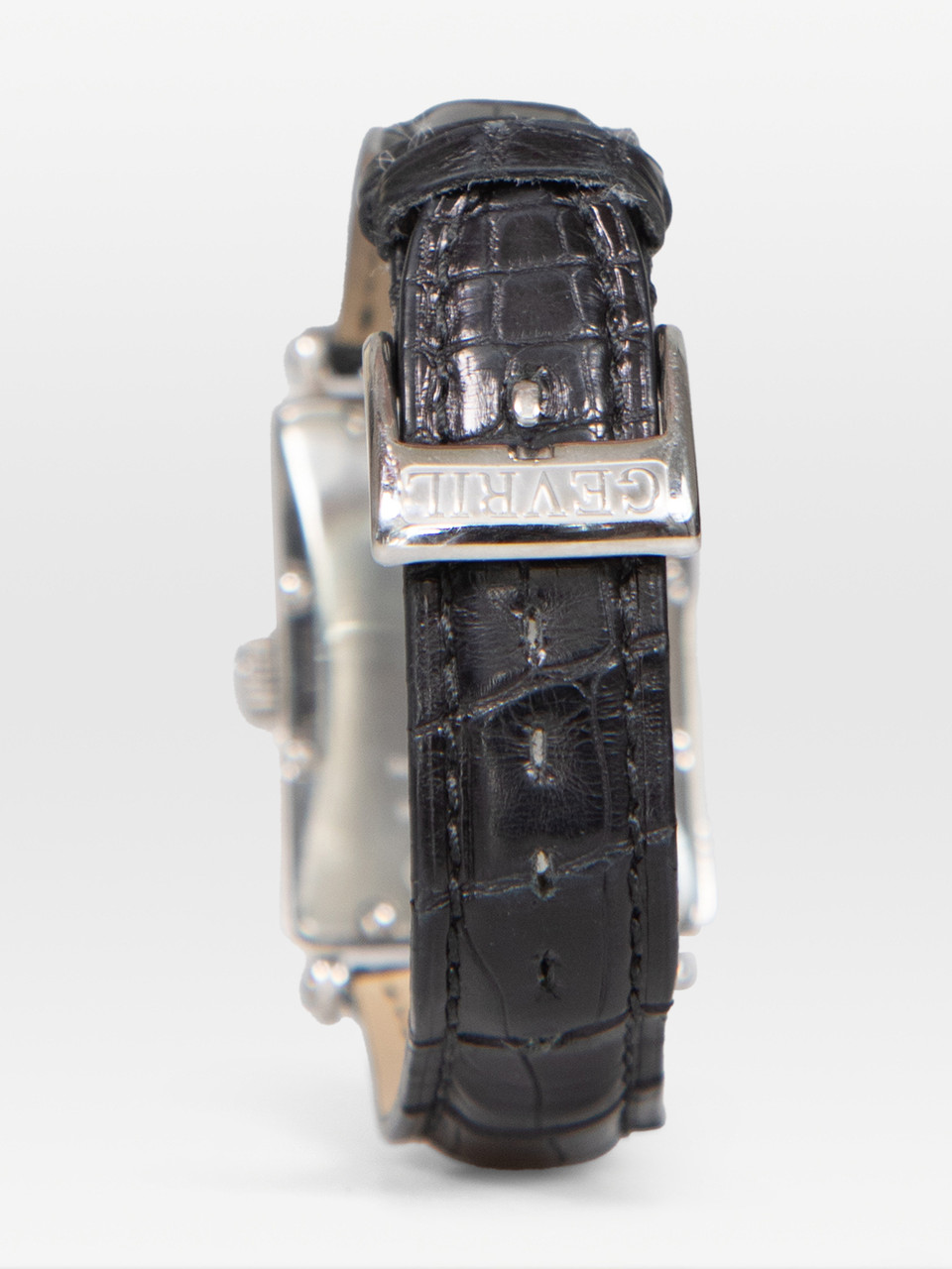 Gevril Black Leather Embossed Avenue of Americas Watch