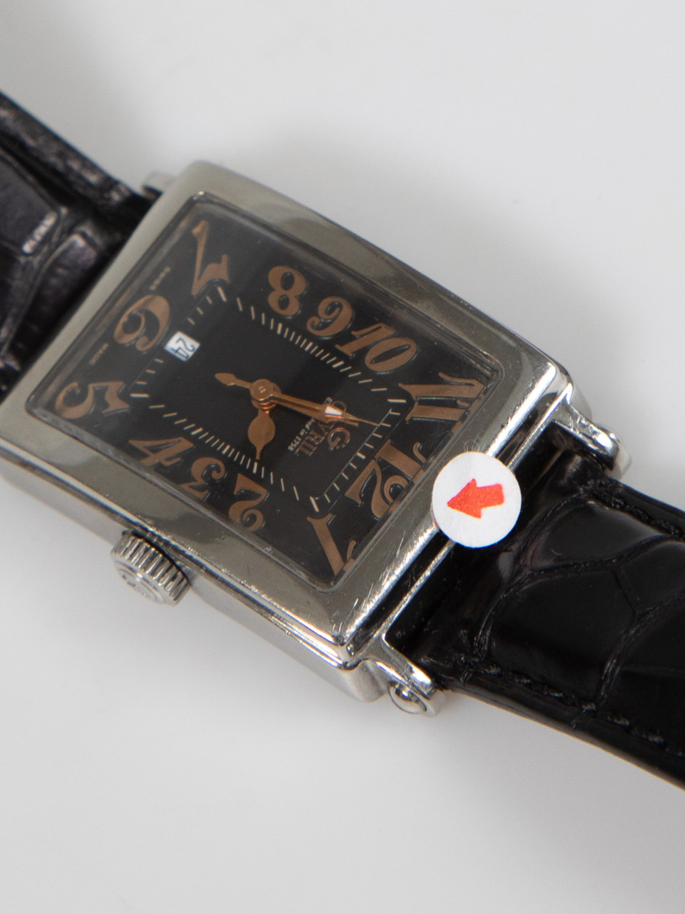 Gevril Black Leather Embossed Avenue of Americas Watch